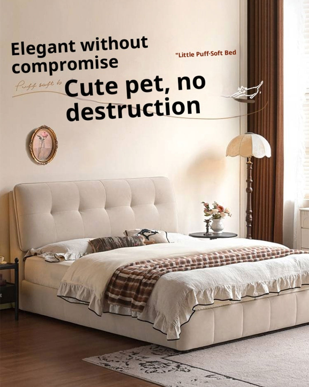 Fabric Puff Cat Scratch Bed, French Cream Style