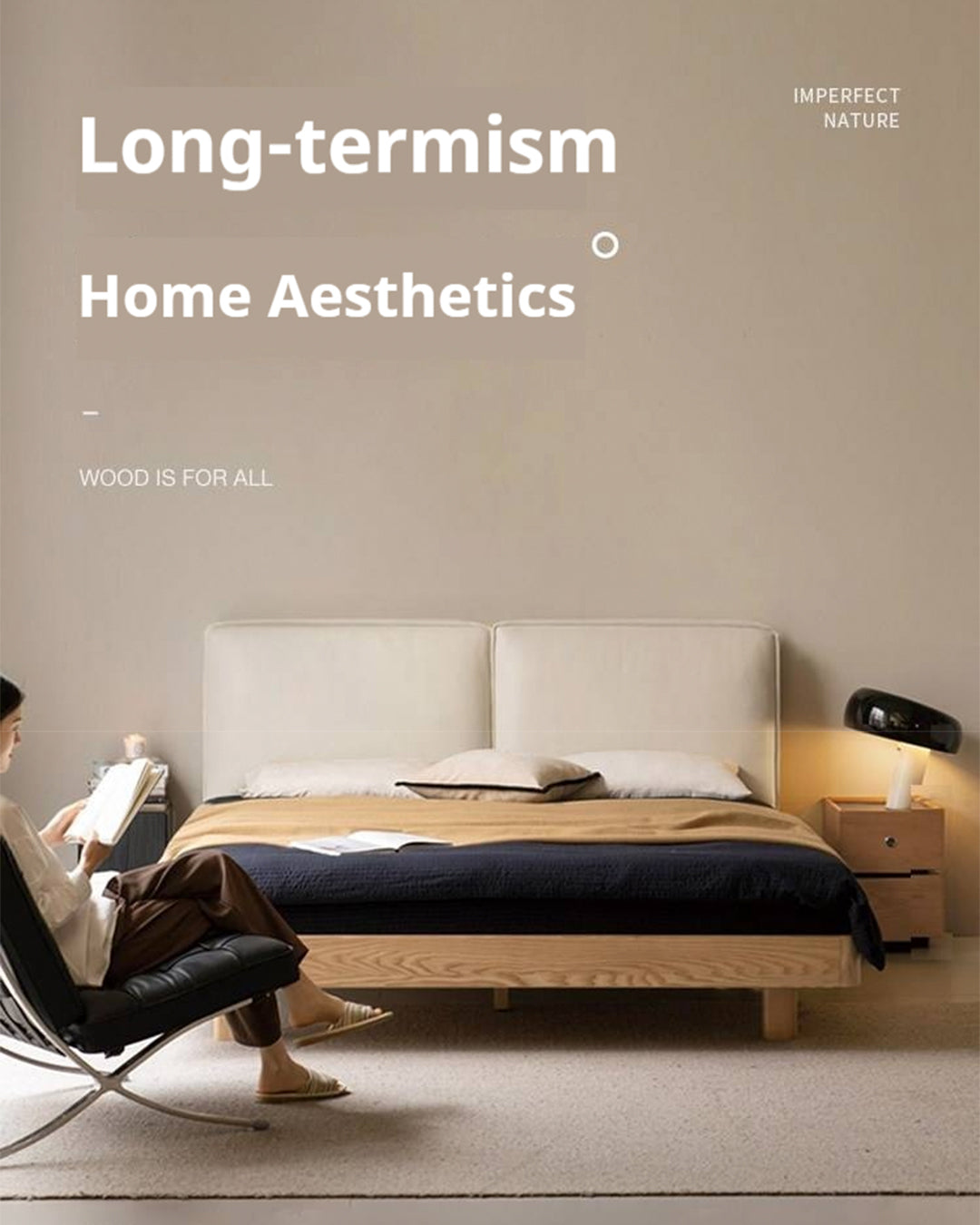 Ash Solid Wood Floating Bed — Modern Minimalist, Genuine Leather Upholstery