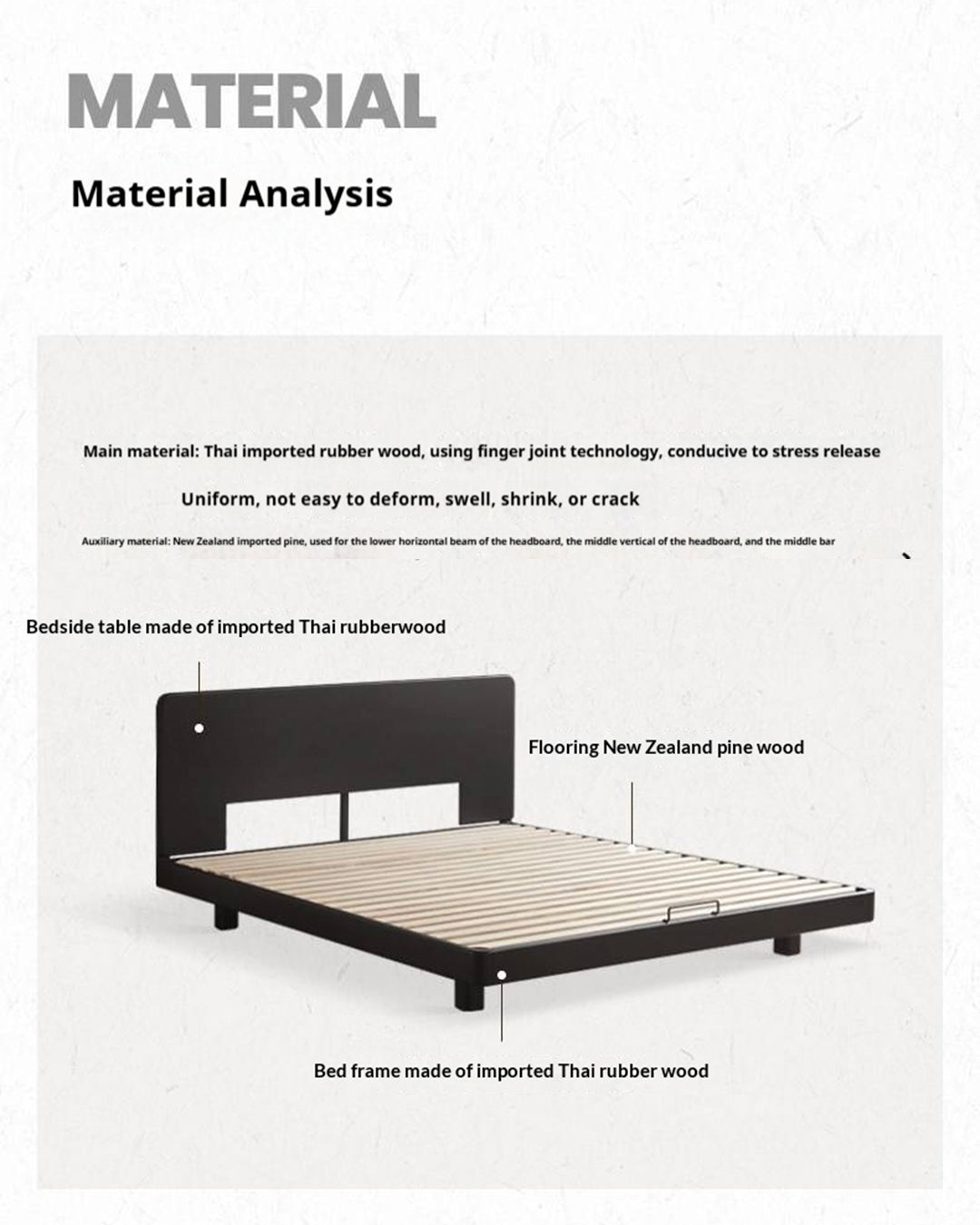 Rubberwood Solid Wood Bed — Modern Minimalist Large Slab Black Floating Bed