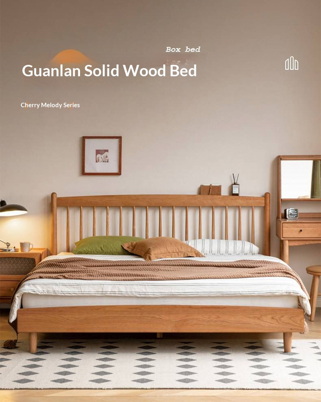 Cherry Solid Wood Bed — Simple Vintage Harp Style Bed