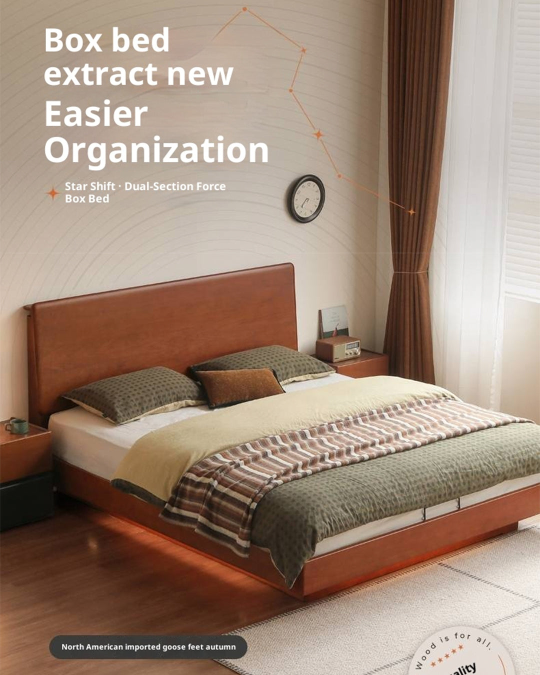 Poplar Solid Wood Suspended Luminous Box Bed