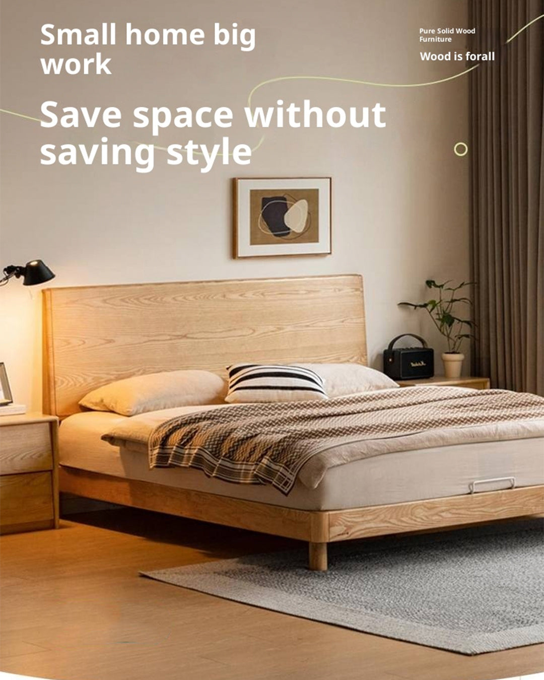 Ash Solid Wood Large Slab Bed Modern Minimalist