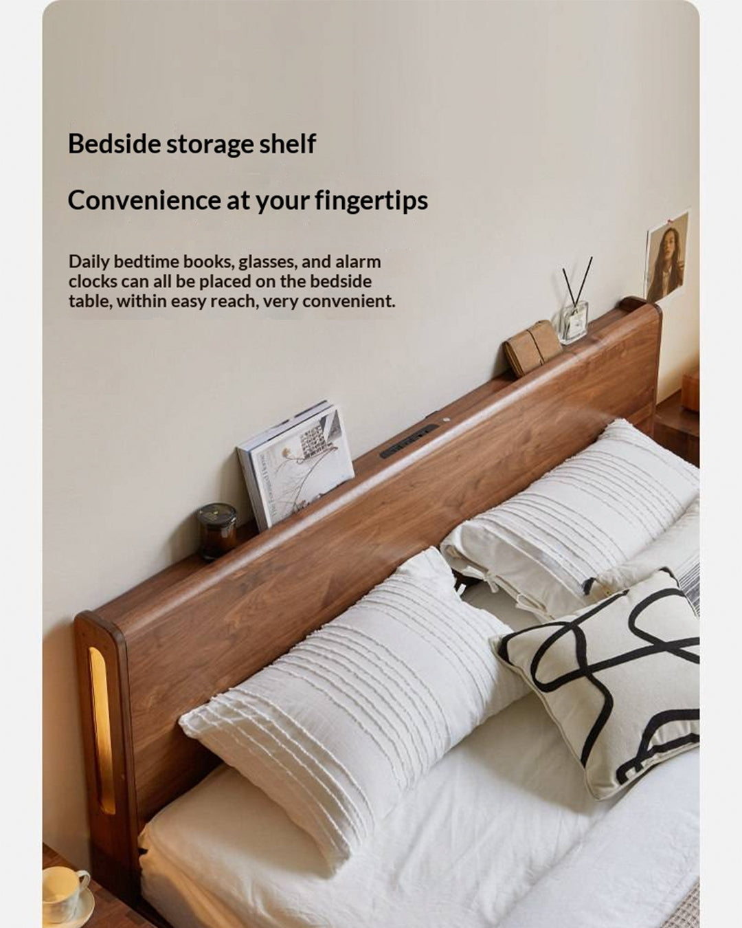 Black Walnut, Sandalwood Solid Wood Box Bed — Luxury Floating Bed with Glow-in-the-Dark Features