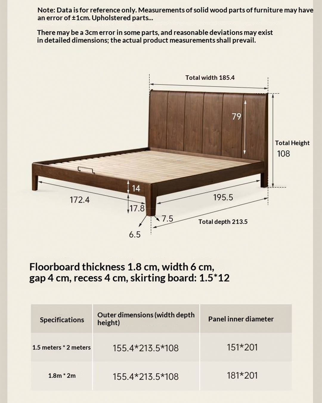 Black Walnut Solid Wood Bed — Italian Light Luxury Style