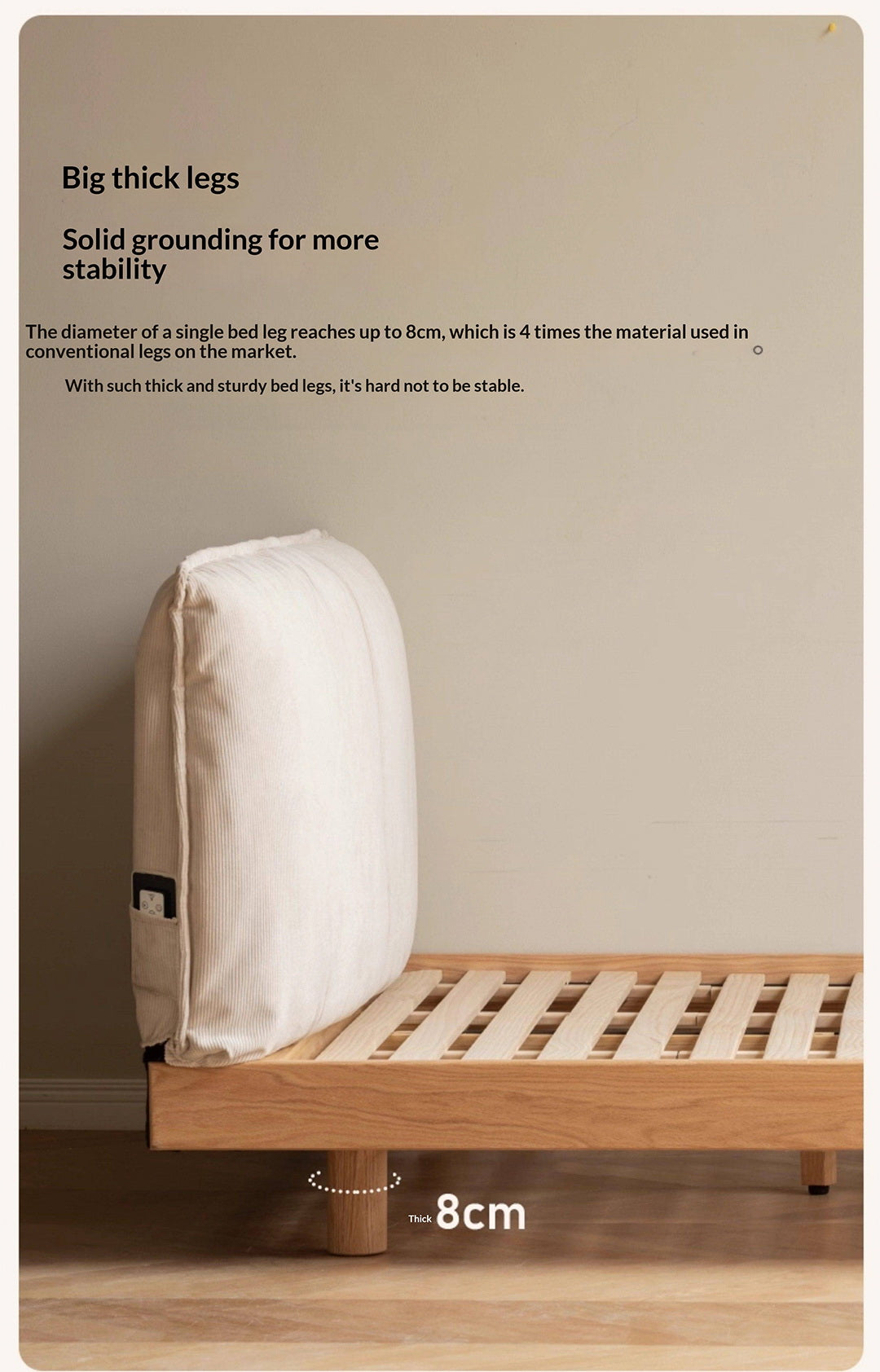 Oak Solid Wood Bed — Cream Style Upholstered Suspended Luminous Bed