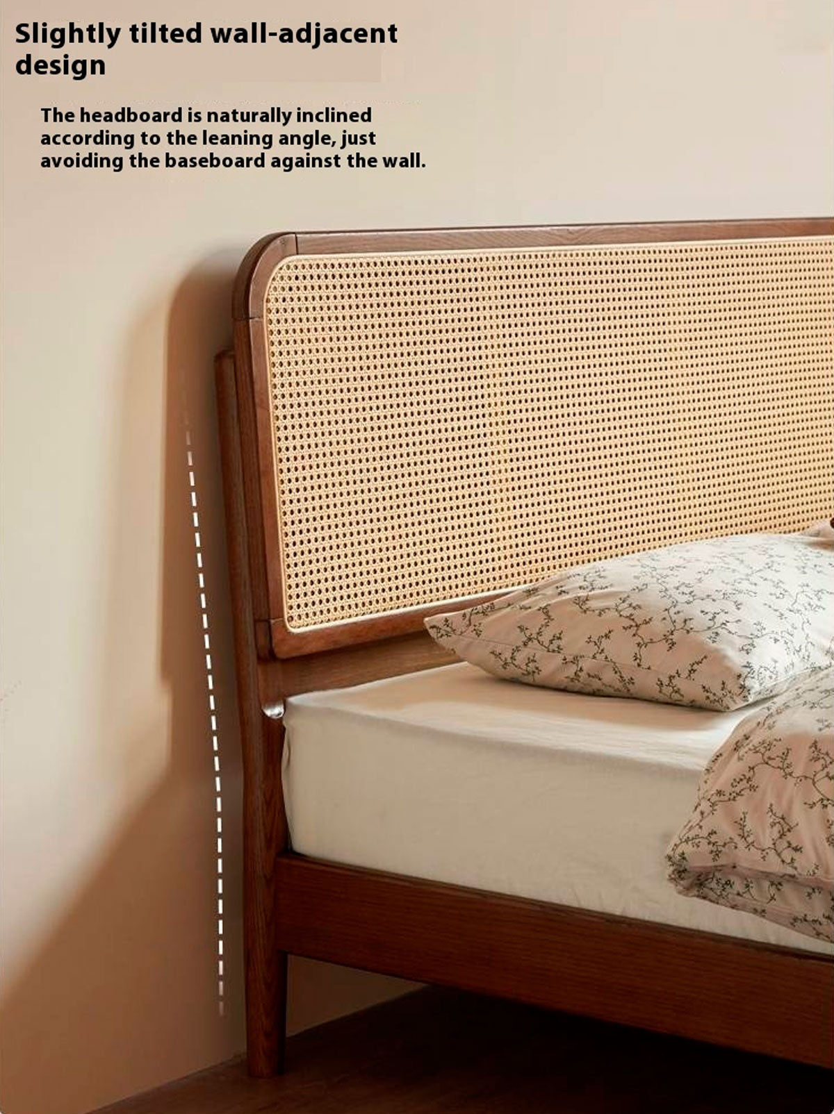 Oak Solid Wood Rattan Bed