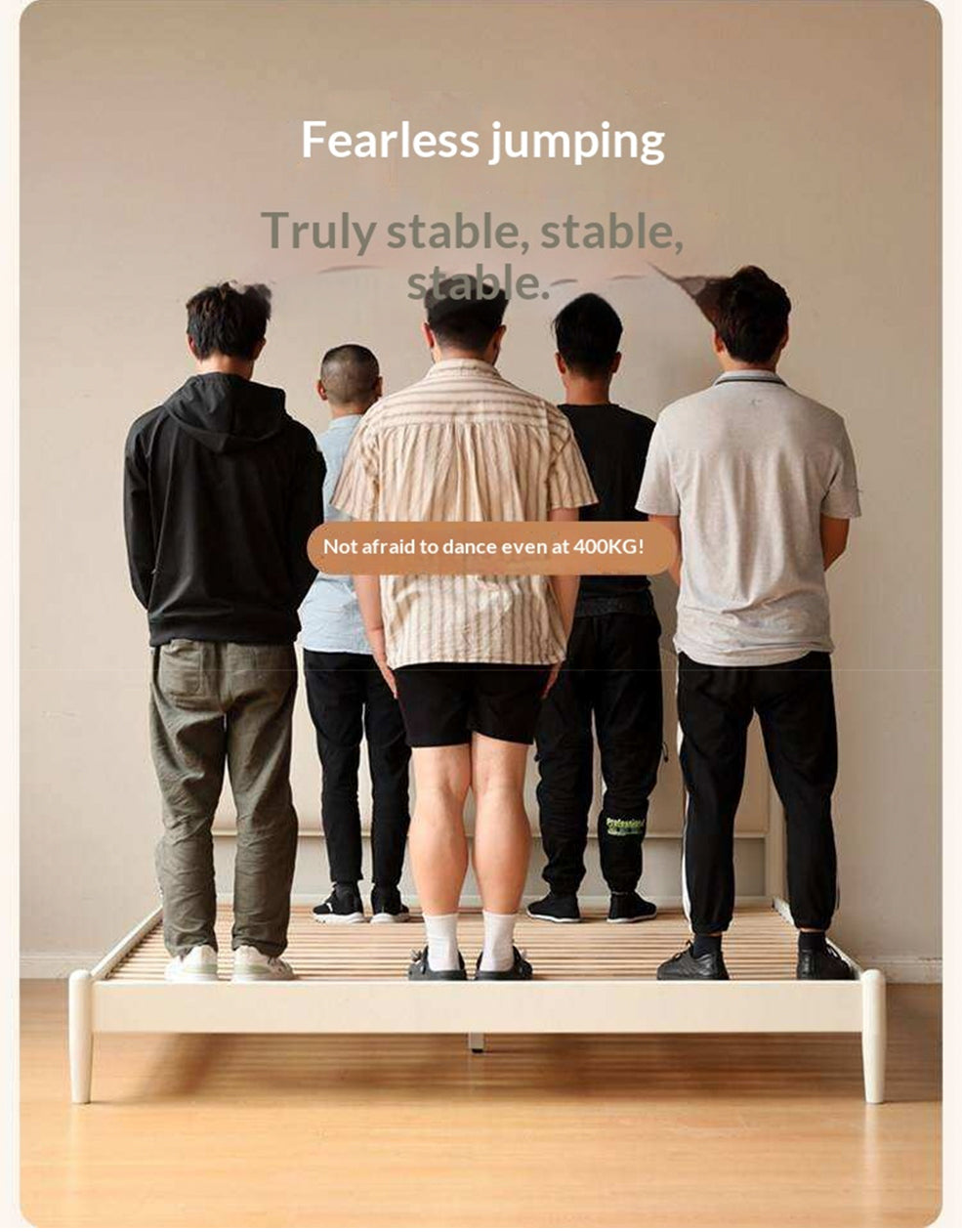 Rubberwood Solid Wood Upholstered Bed with Scalloped Headboard, French Cream Style