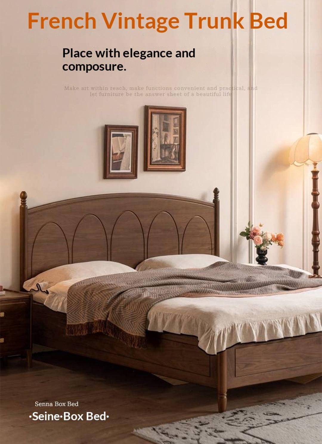 Black Walnut Solid Wood Box Bed — French Retro Style