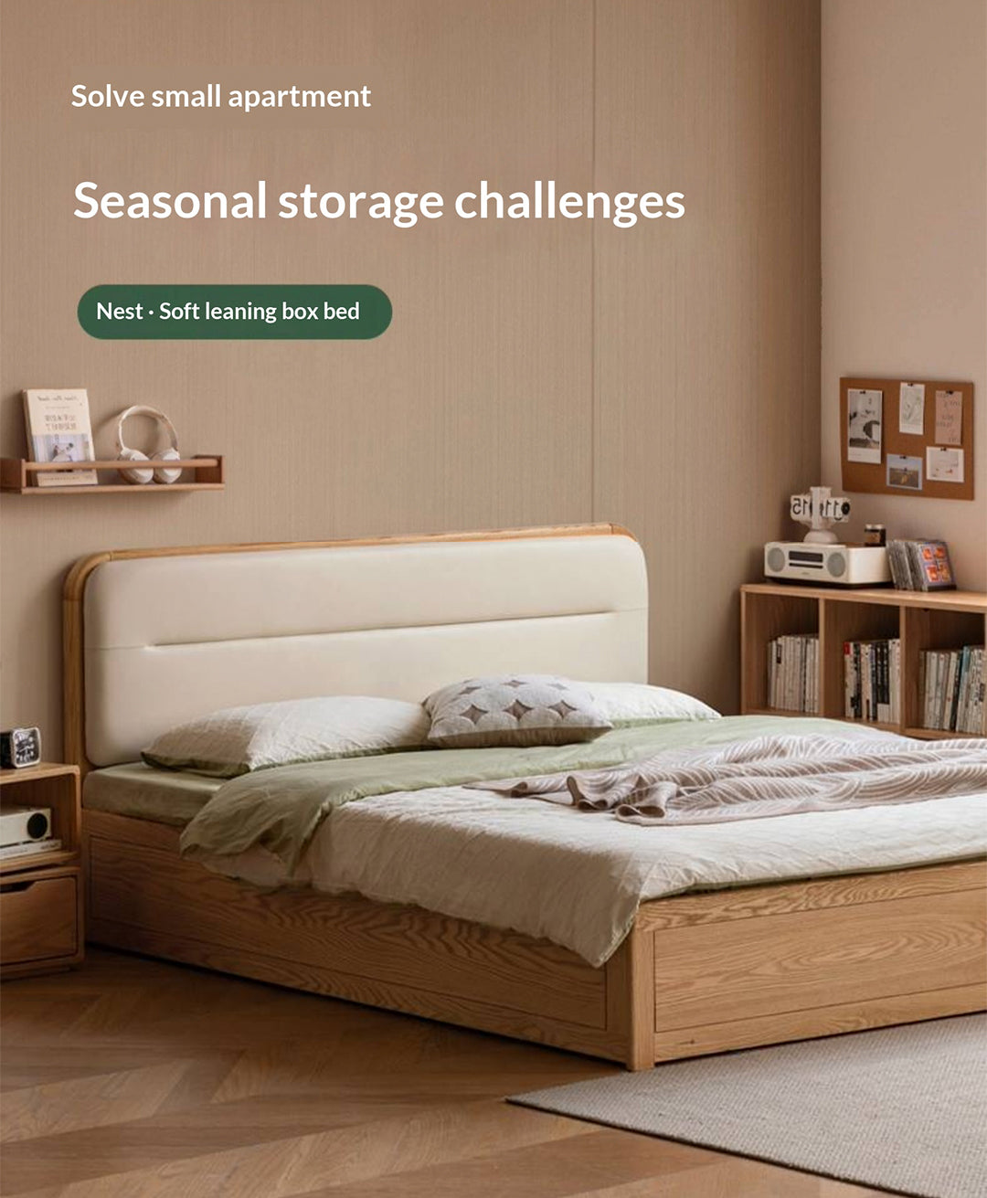 Oak, Rubberwood Solid Wood Bed — Modern Minimalist Box Bed