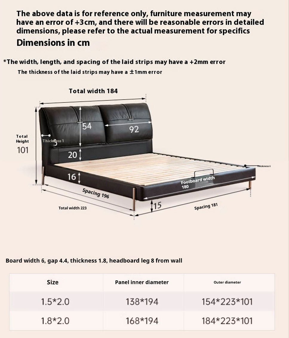 Genuine Leather Italian Light Luxury Black Bed