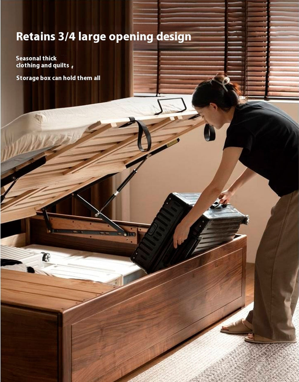 Black Walnut Solid Wood Genuine Leather Italian Light Luxury Soft Bed