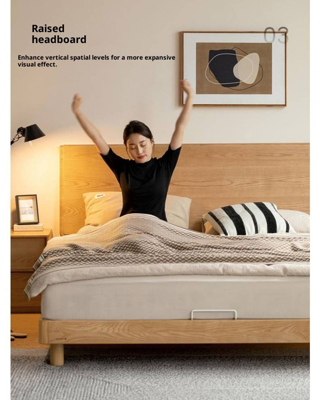 Ash Solid Wood Large Slab Bed Modern Minimalist