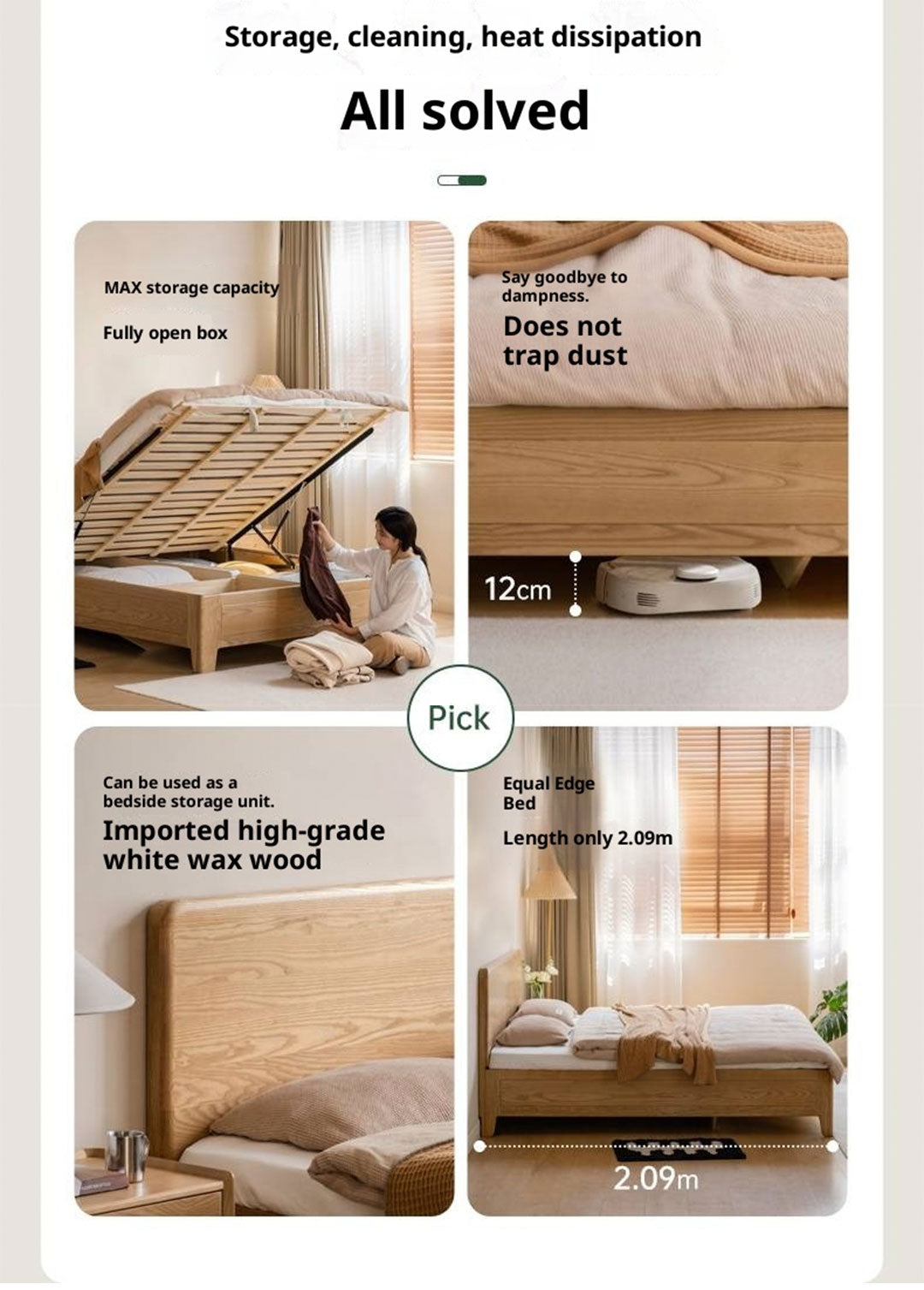 Ash, Oak Solid Wood Modern Minimalist High Box Bed