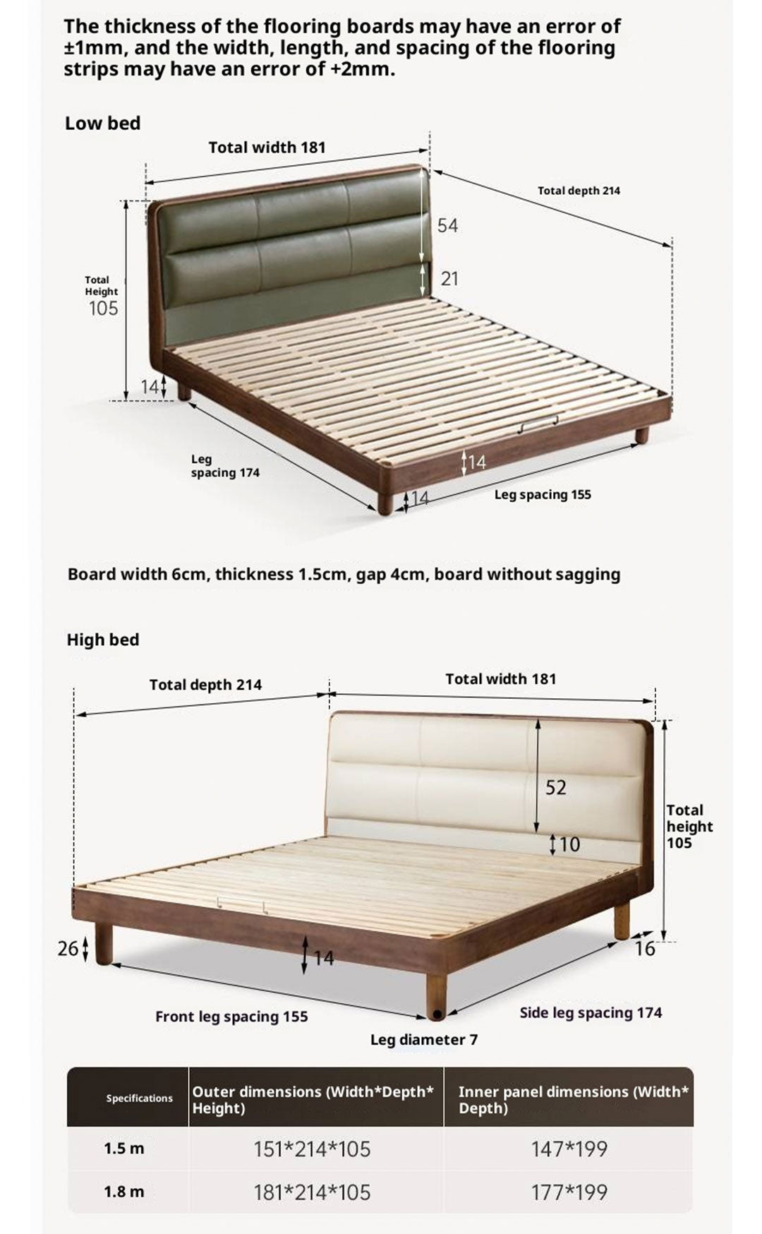 Black Walnut, Teak Solid Wood Luxury Genuine Leather Bed