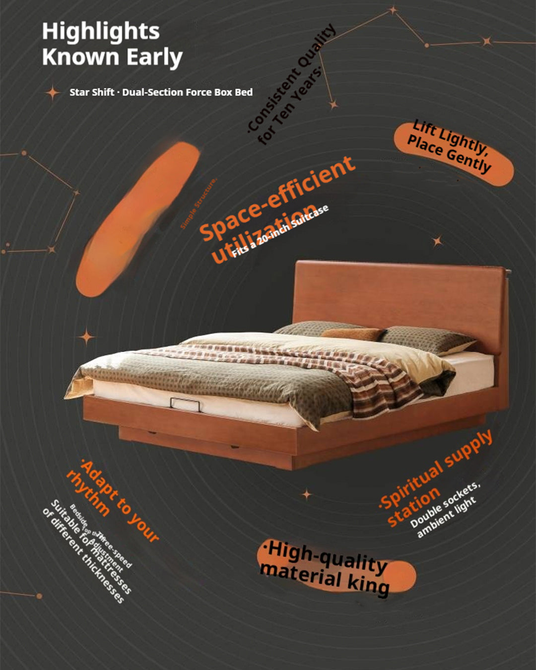 Poplar Solid Wood Suspended Luminous Box Bed