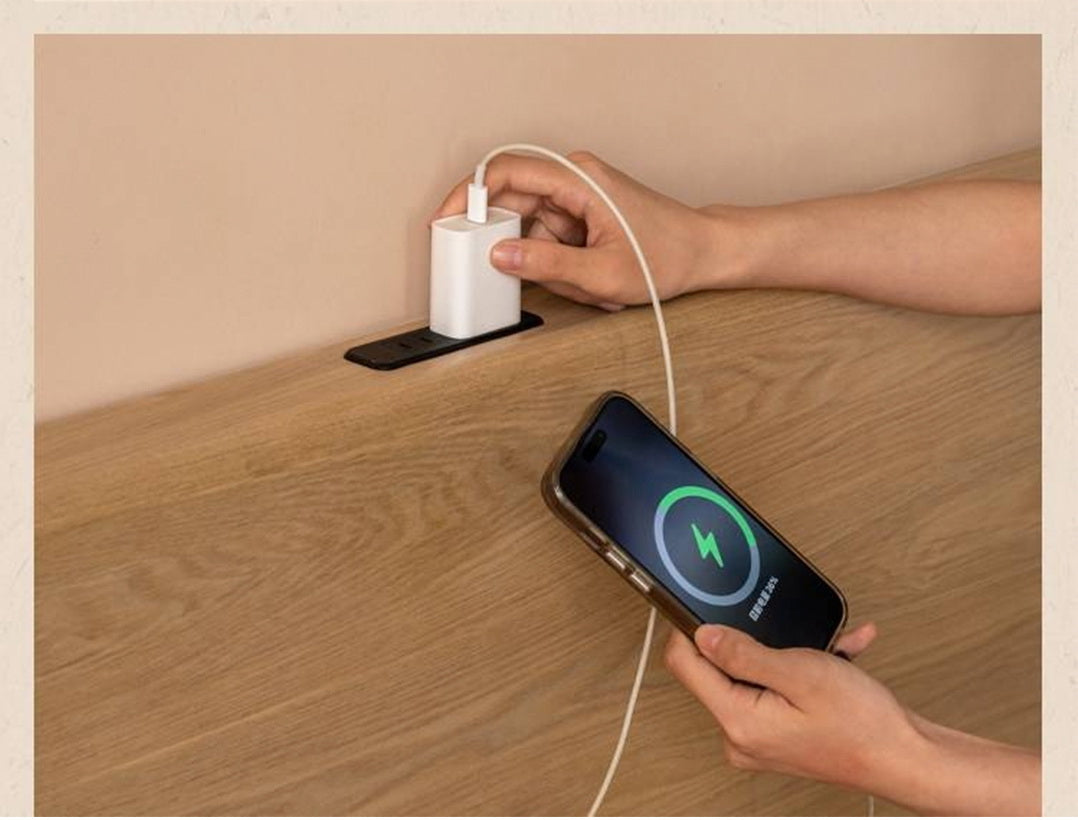 Ash Solid Wood Bed — Modern Minimalist Large Slab Design with Luminous Features