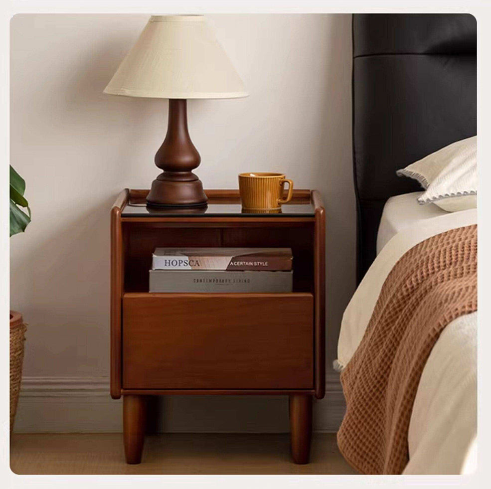 Poplar Solid Wood Mid Century Leather Bed with Padded Headboard