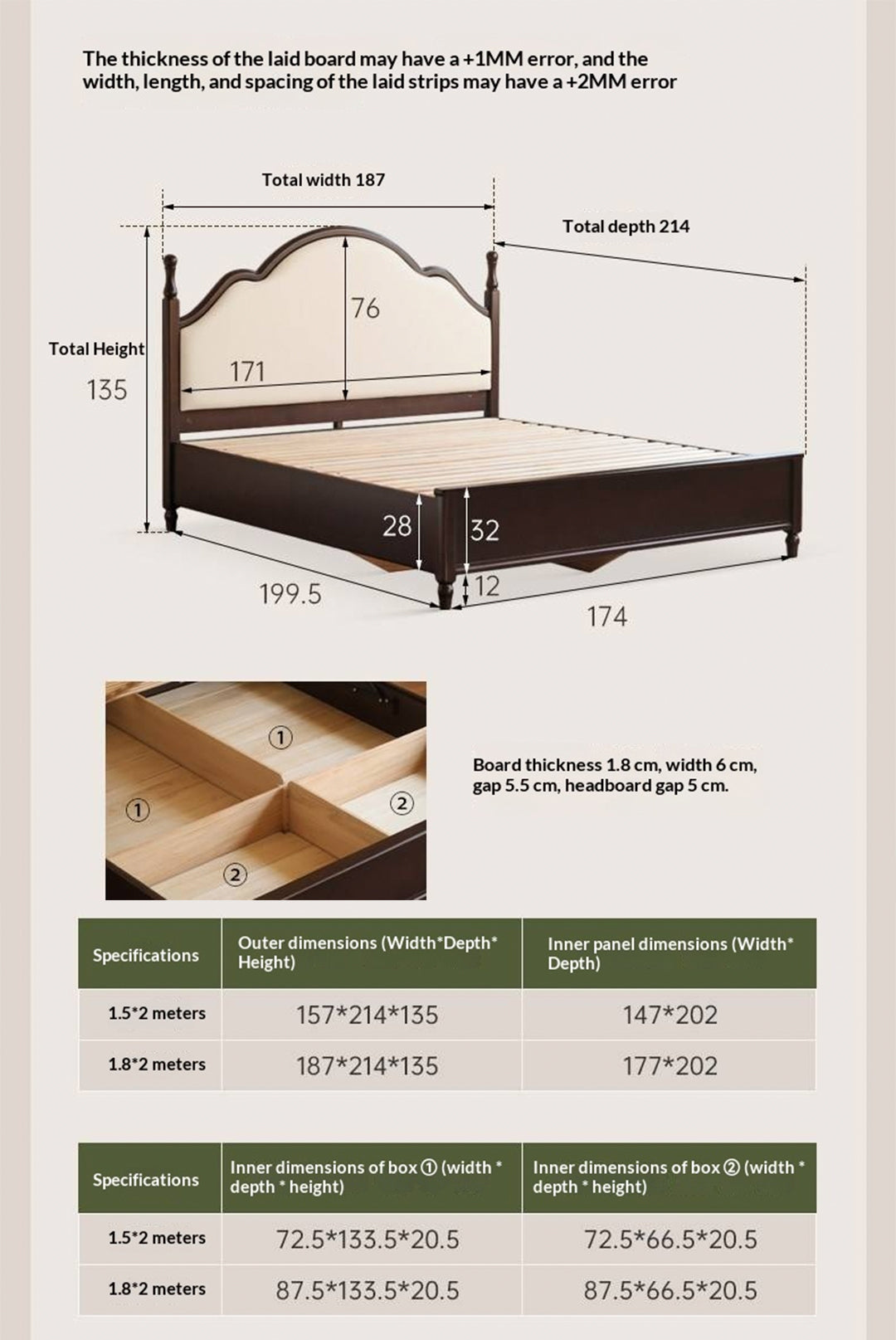 Poplar Solid Wood Box Bed — American Style Vintage with Soft Backrest