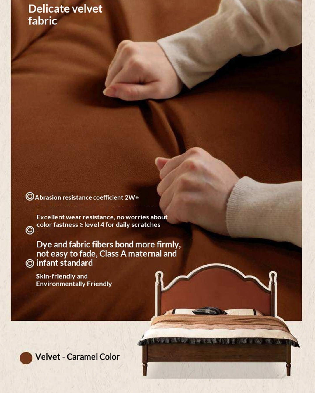 Ash Solid Wood Upholstered Bed with Tall Arched Headboard and Turned Finial Posts