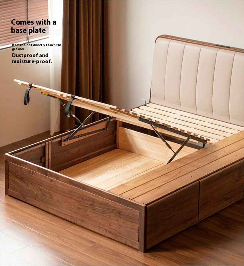 Black Walnut Solid Wood Genuine Leather Italian Light Luxury Soft Bed