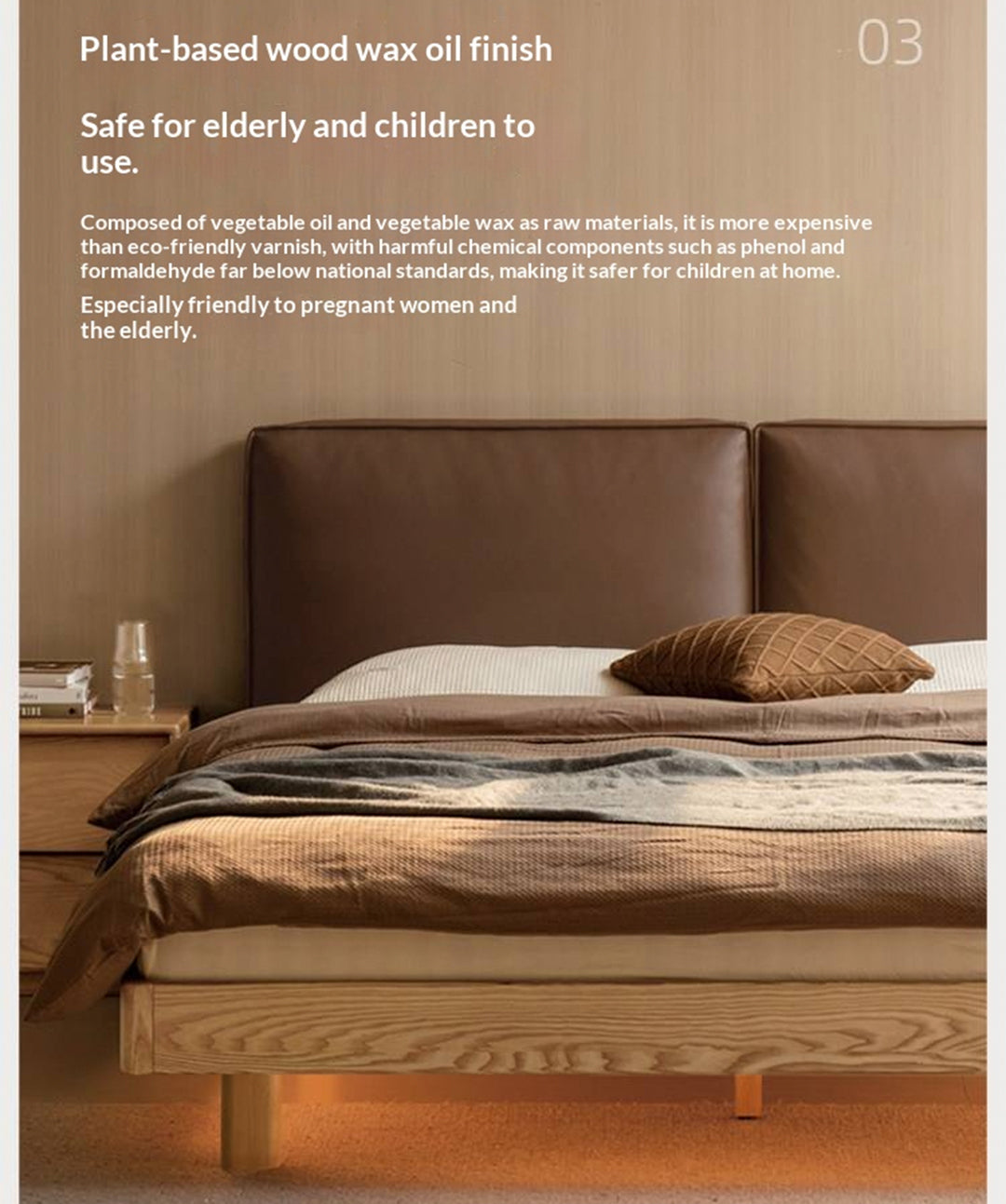 Ash Solid Wood Floating Bed — Modern Minimalist, Genuine Leather Upholstery