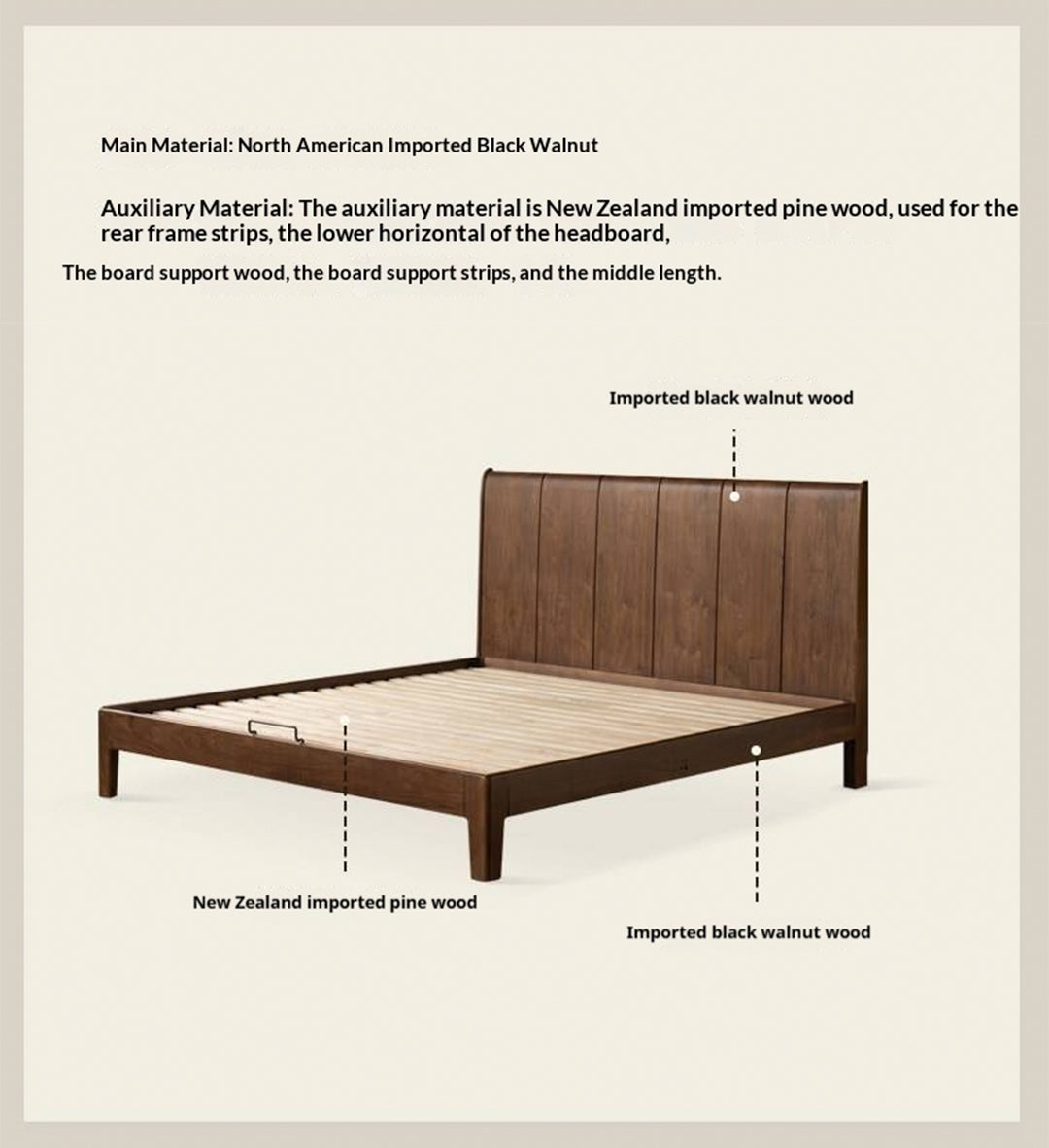 Black Walnut Solid Wood Bed — Italian Light Luxury Style