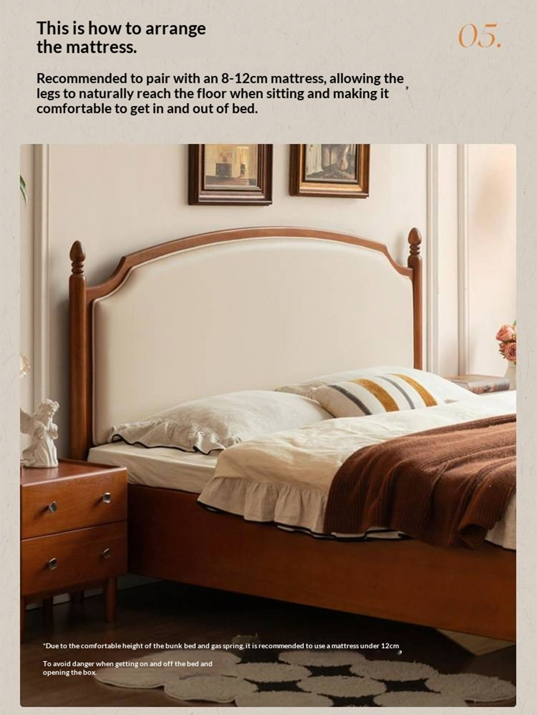 Poplar Solid Wood Box Bed — French Retro Style with Soft Backrest and Mid-Fashion Design