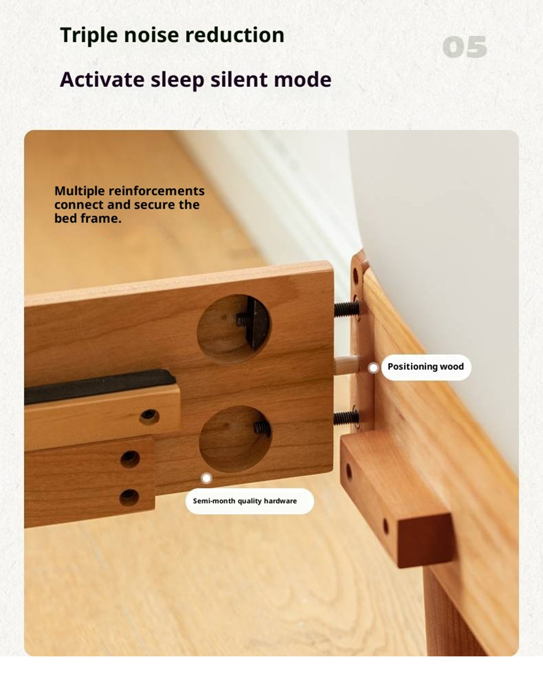 Cherry, Pine, Beech Solid Wood Bed Retro Vintage