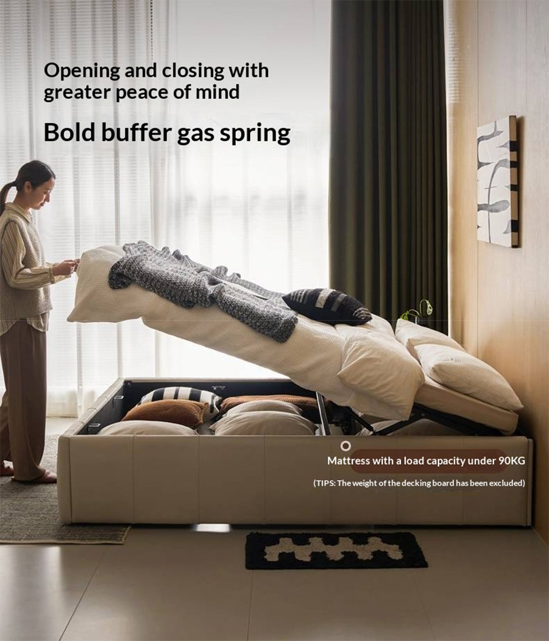 Genuine Leather Luxury Platform Box Bed, Headboard-Free Bed