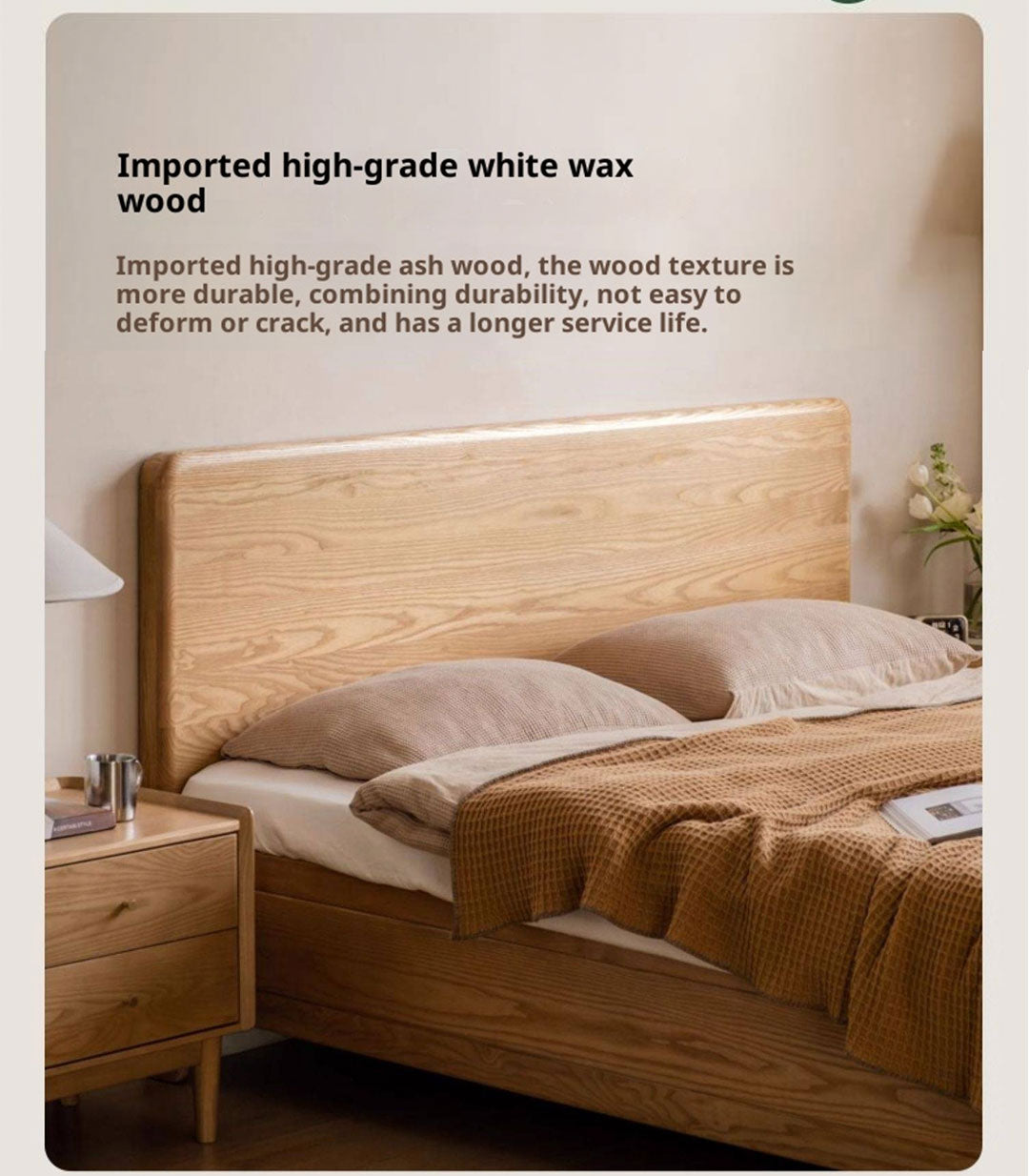 Ash, Oak Solid Wood Modern Minimalist High Box Bed