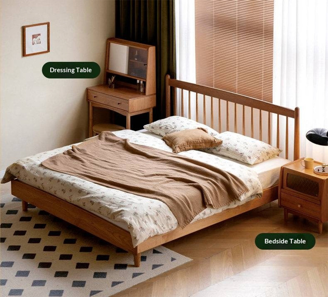 Cherry Solid Wood Bed — Simple Vintage Harp Style Bed