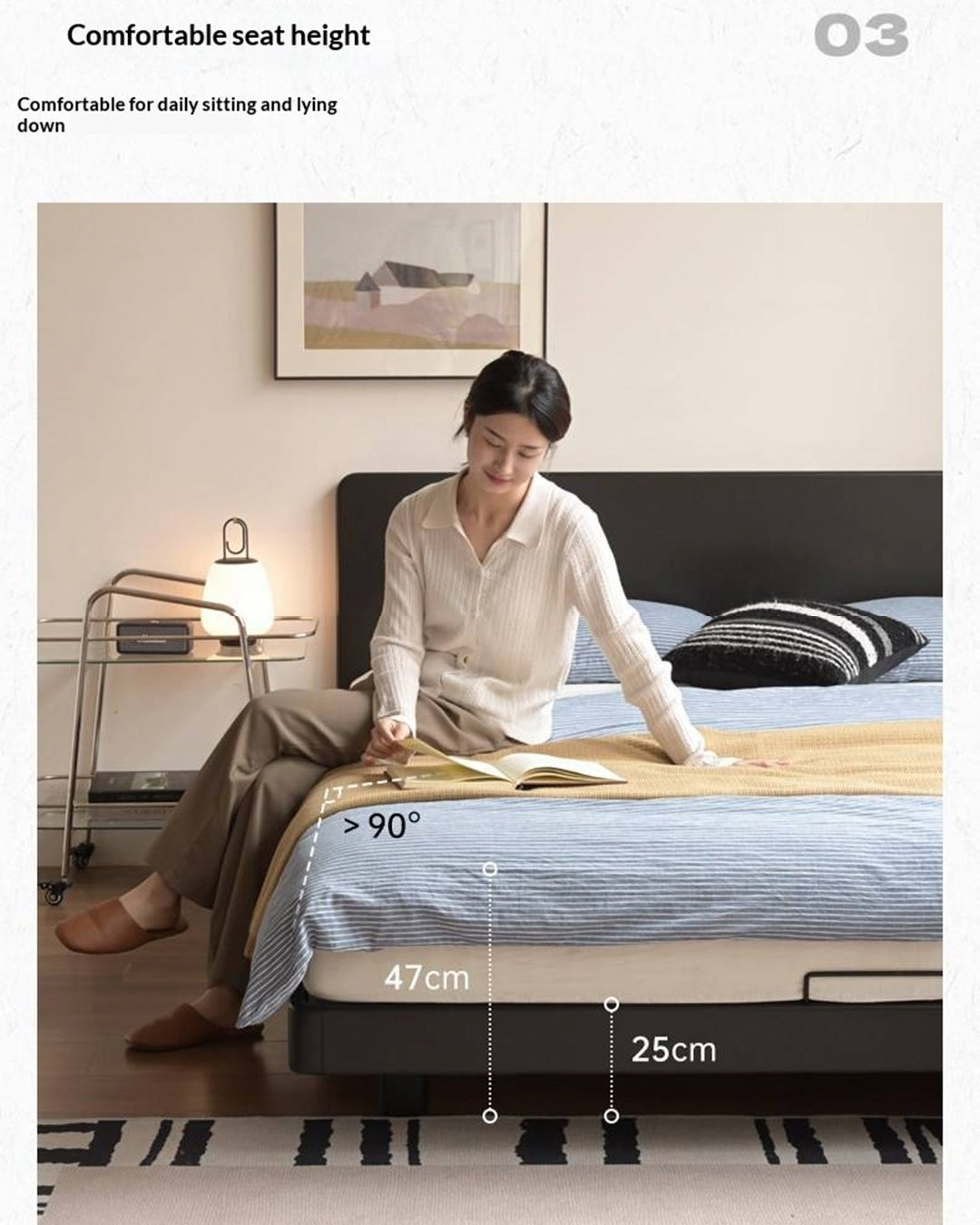 Rubberwood Solid Wood Bed — Modern Minimalist Large Slab Black Floating Bed