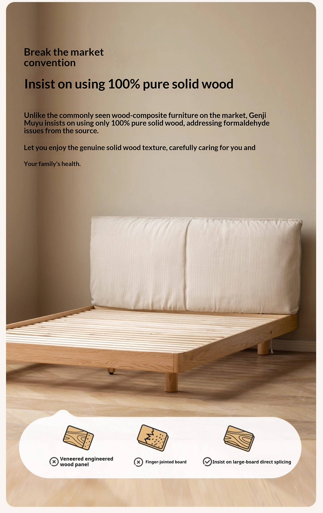 Oak Solid Wood Bed — Cream Style Upholstered Suspended Luminous Bed