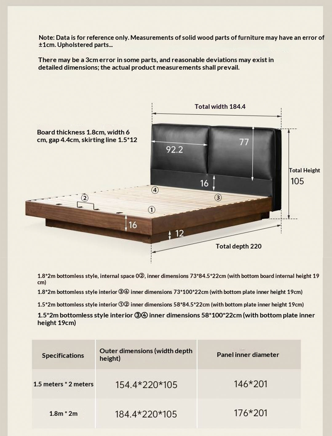 Black Walnut Solid Wood Box Bed — Italian Light Luxury, Genuine Leather Upholstered Headboard