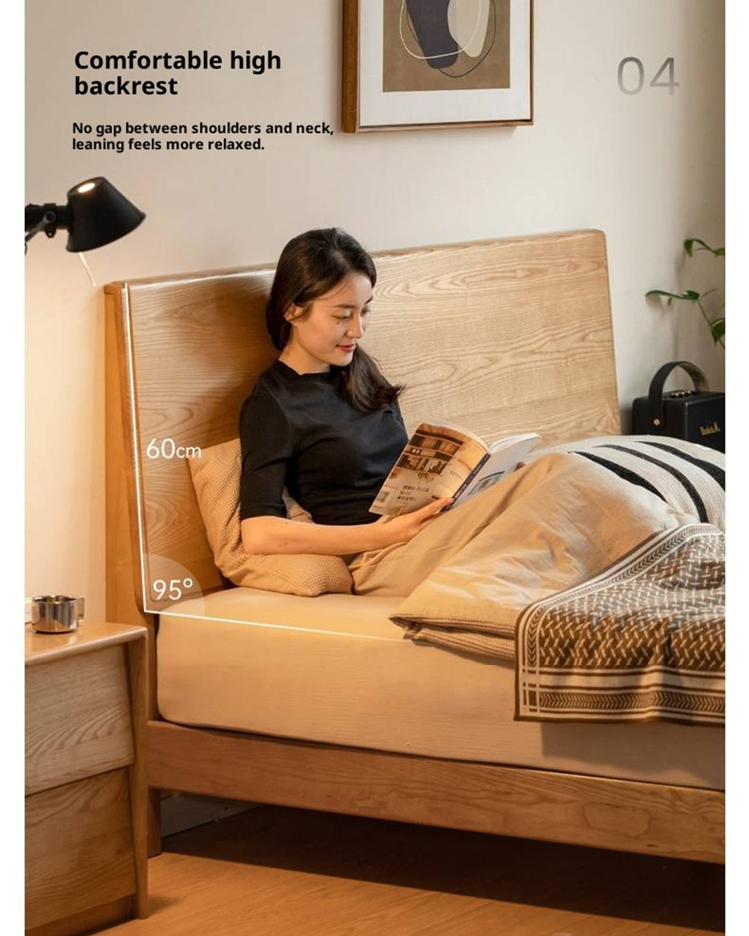 Ash Solid Wood Large Slab Bed Modern Minimalist