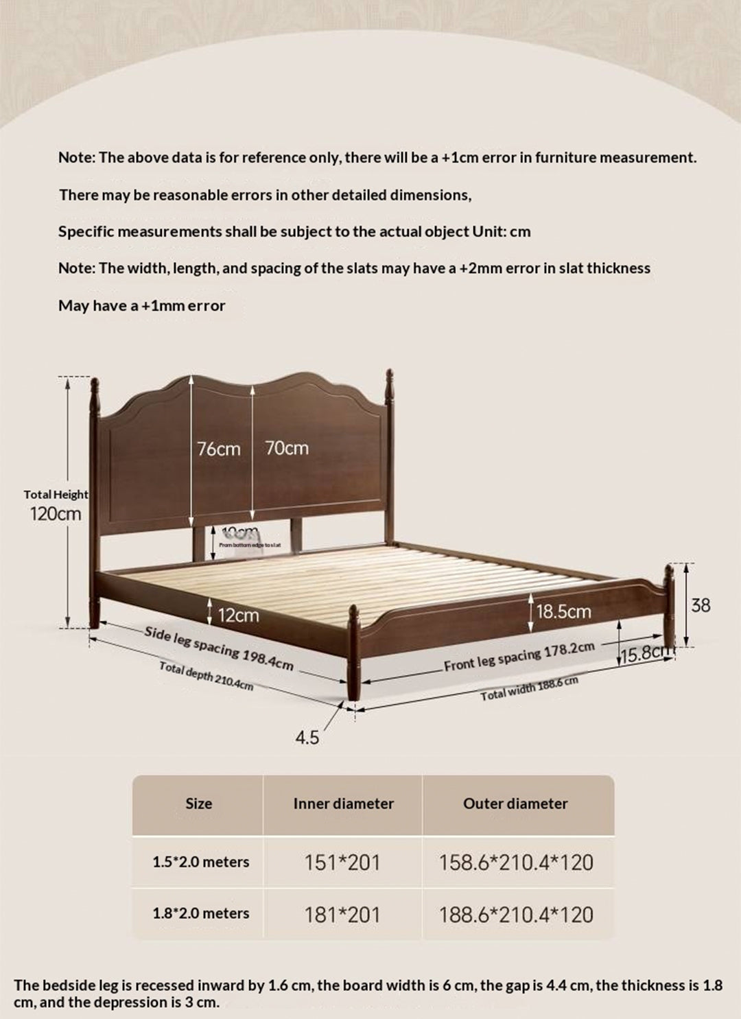 Poplar Solid Wood Bed — French Retro Style with Mid-Fashion Design