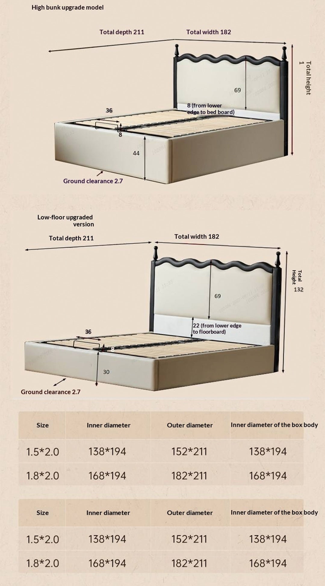 Eco-Friendly Cloud Leather Box Bed — French Retro Style with Wave Ripple Design