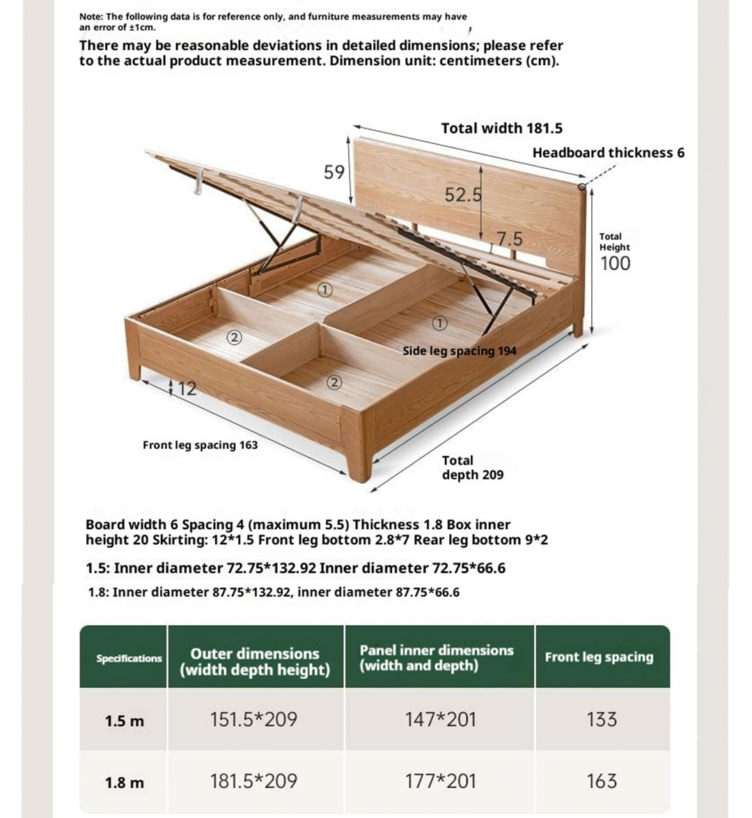 Ash, Oak Solid Wood Modern Minimalist High Box Bed