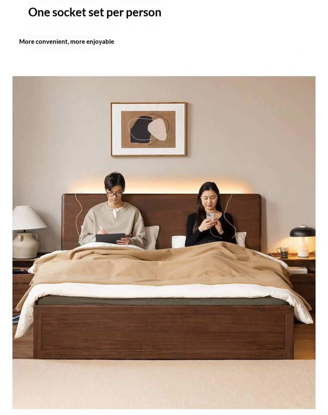 Black Walnut Solid Wood Box Bed — Luxury Multifunctional Storage Bed