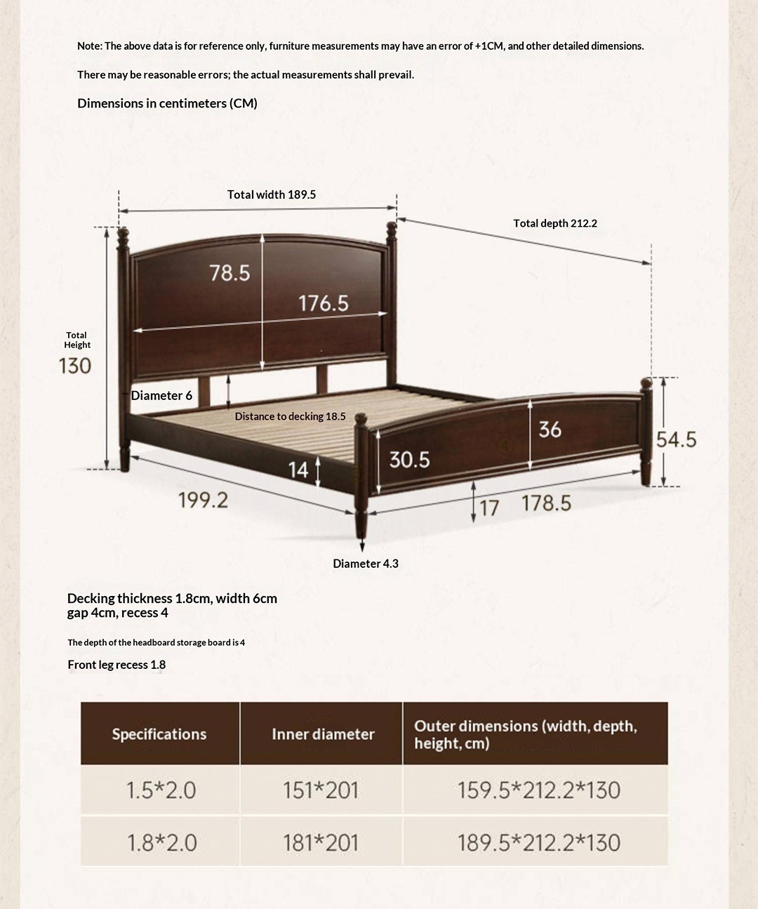 Poplar Solid Wood Bed — American Retro Style