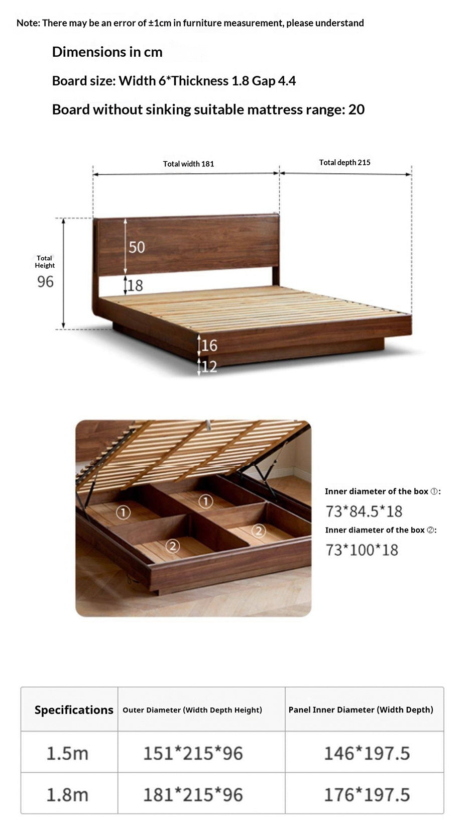 Black Walnut, Sandalwood Solid Wood Box Bed — Luxury Floating Bed with Glow-in-the-Dark Features