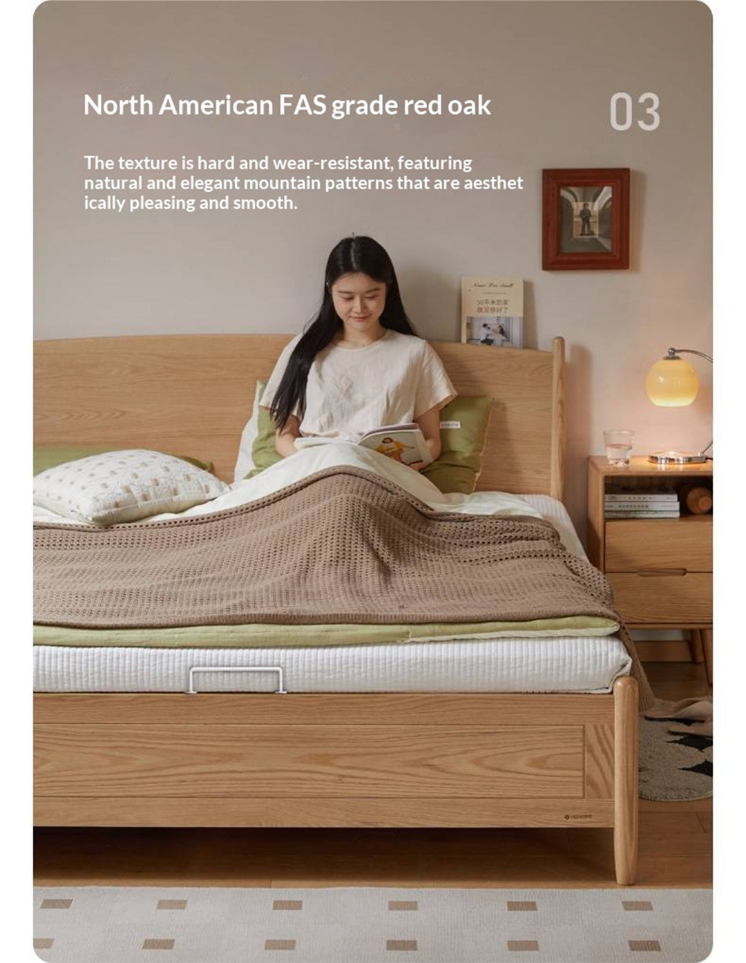 Oak Solid Wood Box Bed, Modern Minimalist