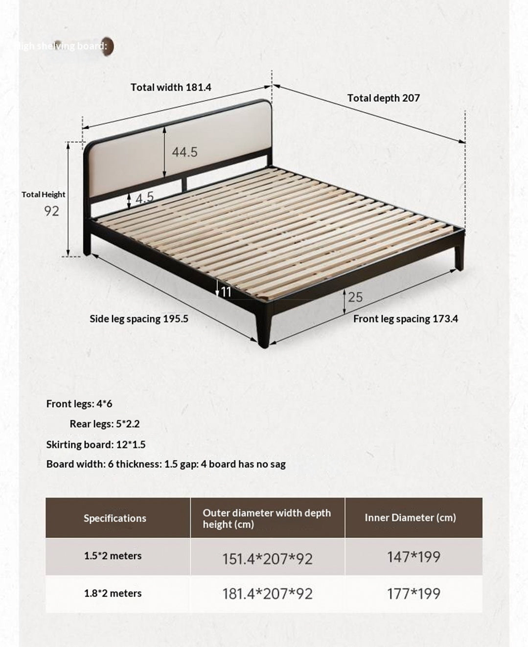Rubberwood Solid Wood Bed — Modern Minimalist Design with Black Soft Headboard