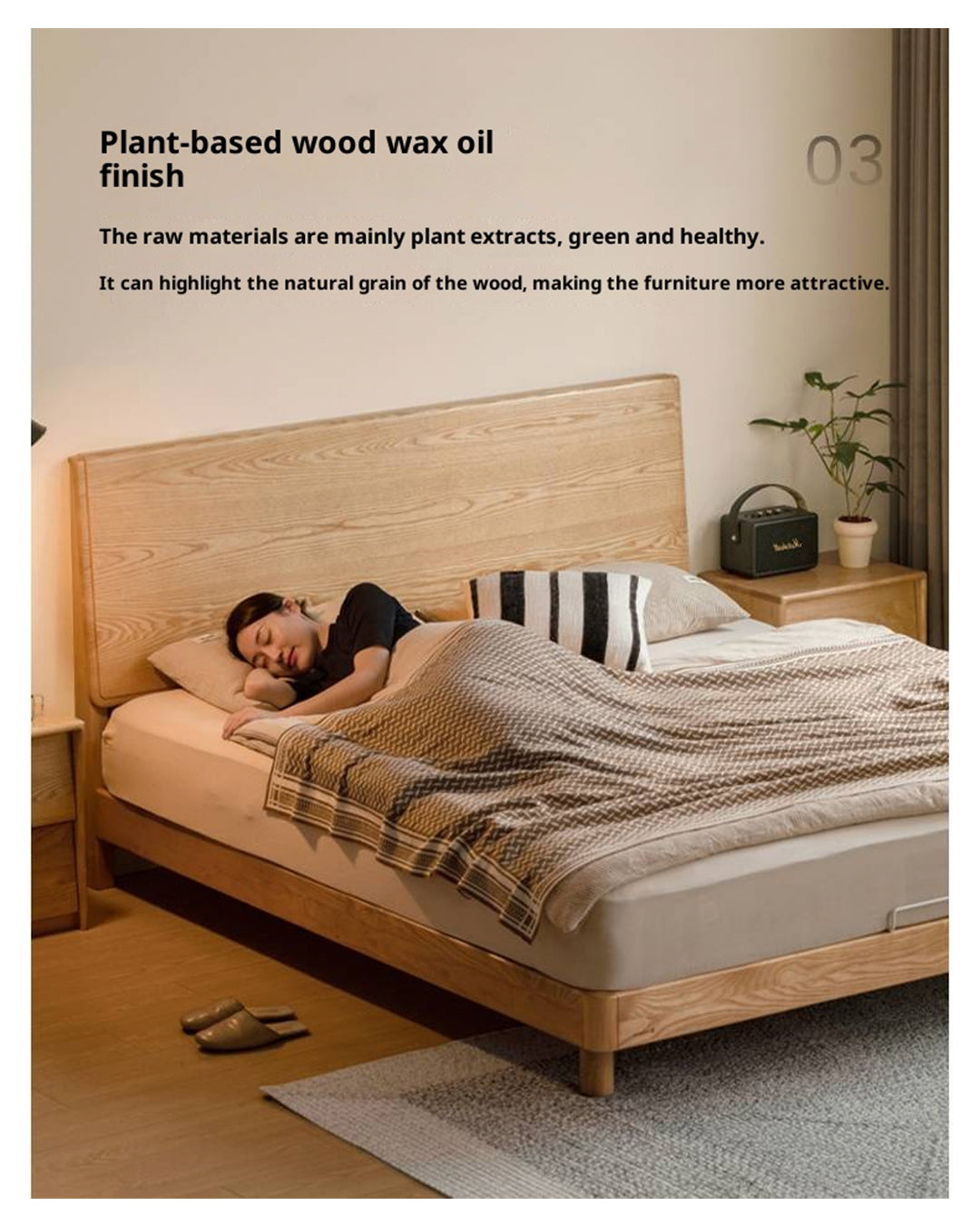 Ash Solid Wood Large Slab Bed Modern Minimalist