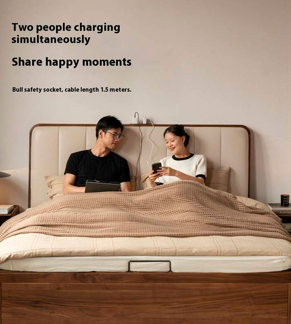 Black Walnut Solid Wood Genuine Leather Italian Light Luxury Soft Bed