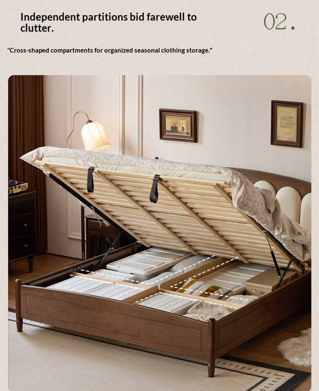 Black Walnut Solid Wood Box Bed — French Retro Style with Genuine Leather and Piano Key Design