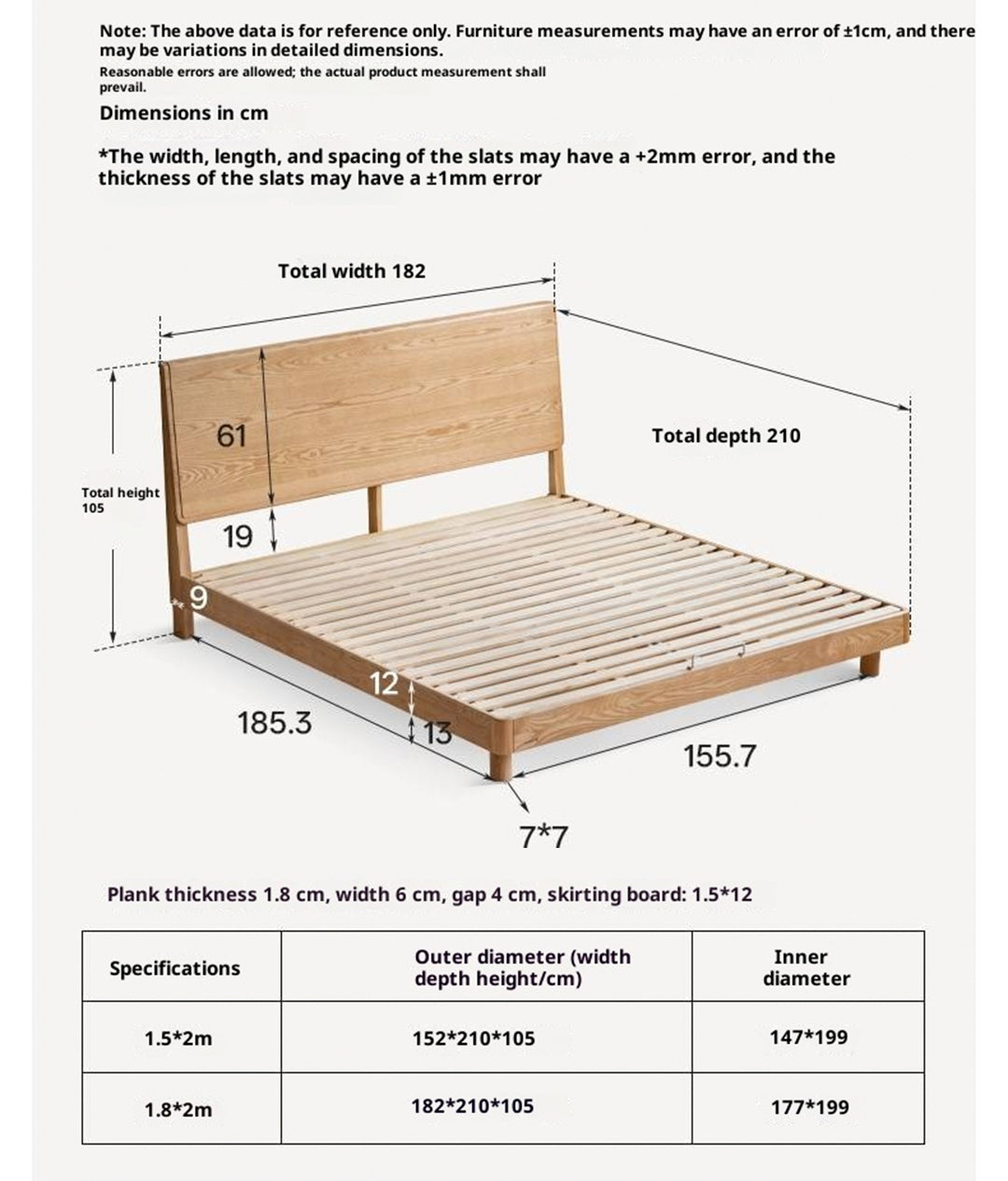 Ash Solid Wood Large Slab Bed Modern Minimalist