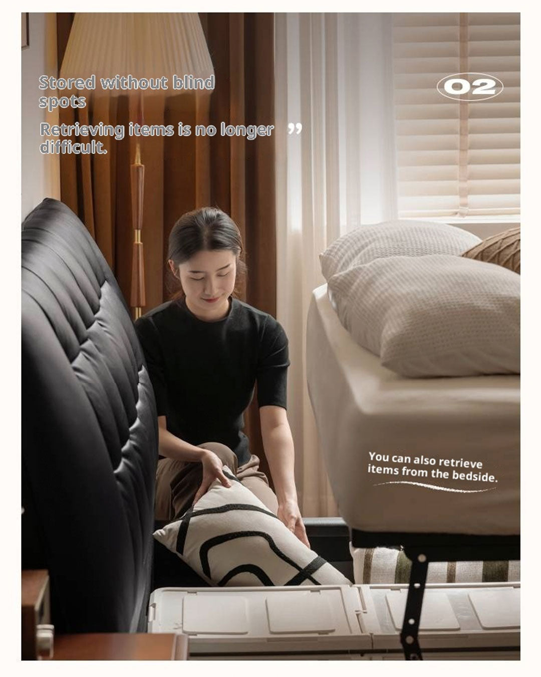 Genuine Leather Black Light Luxury Soft Box Bed