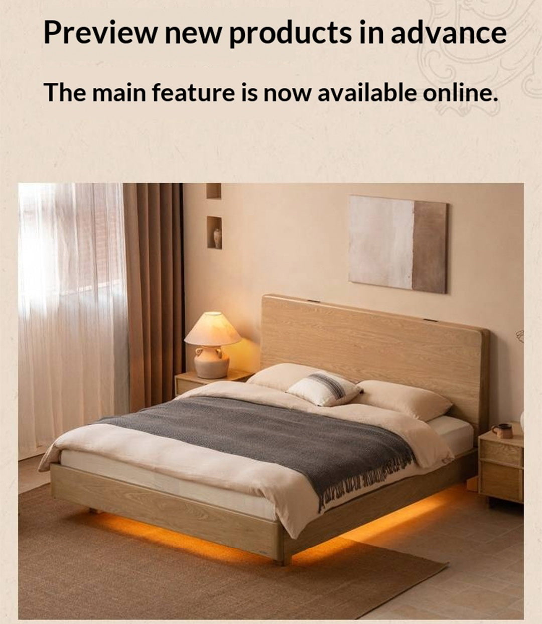 Ash Solid Wood Bed — Modern Minimalist Large Slab Design with Luminous Features