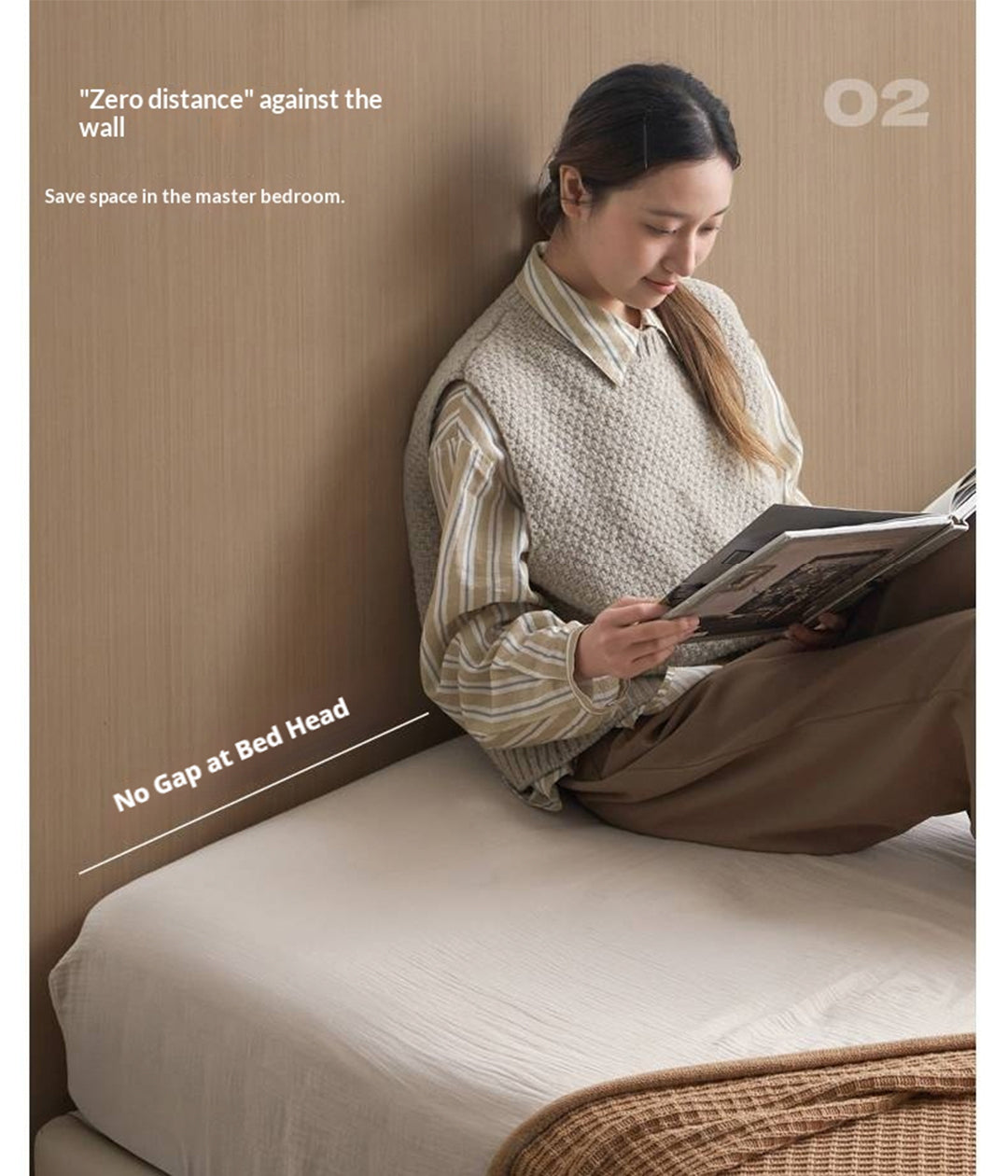 Genuine Leather Luxury Platform Box Bed, Headboard-Free Bed